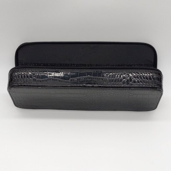 Liz Claiborne Black Faux Croc Jewelry Travel Bag Pouch Organizer Zipper - Picture 8 of 11